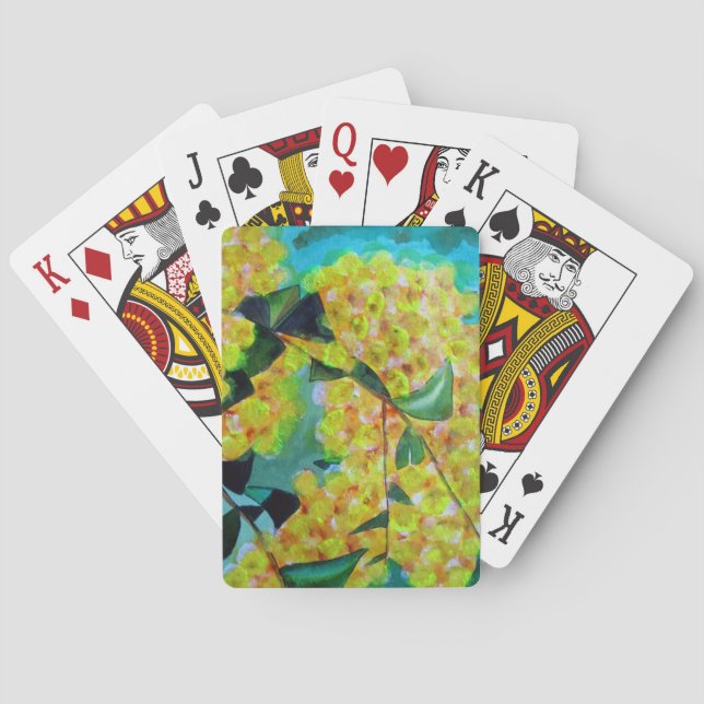 Yellow Wattle native Australian flower art Playing Cards (Back)
