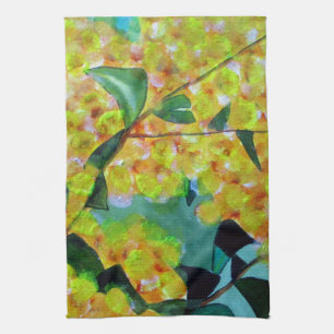 Yellow Wattle native Australian flower art Tea Towel