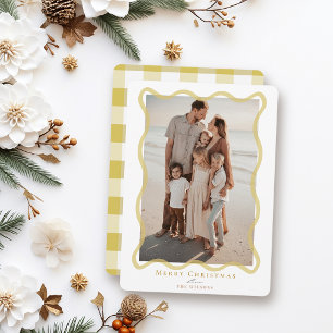 Yellow Wavy Frame Photo Christmas Holiday Card