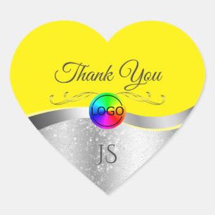Yellow Wavy Silver with Logo Monogram Thank You Heart Sticker