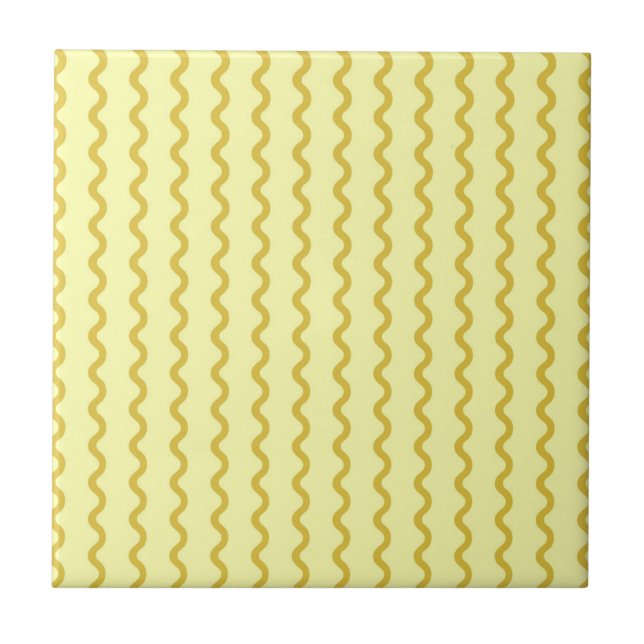 Yellow Wavy Stripe Minimalist Modern Accent Ceramic Tile (Front)