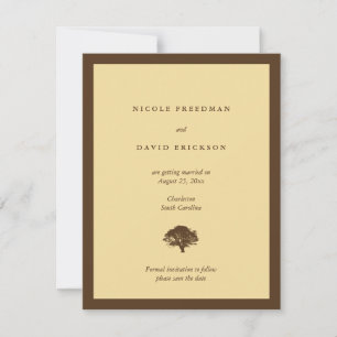 Yellow wedding announcement oak tree save the date