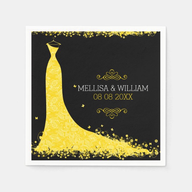 Yellow Wedding Dress & Black Background Napkin (Front)