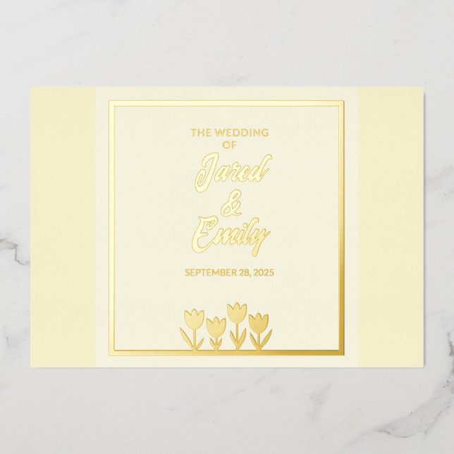 Yellow Wedding Flowers Foil Invitation (Front)