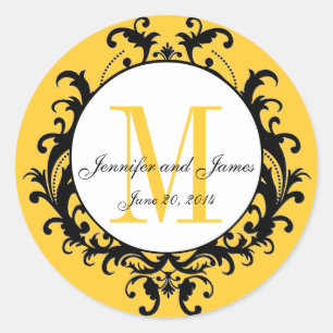Yellow Wedding Monogram Names Date Sticker
