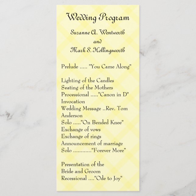 Yellow Wedding Programs, Garden Wedding, Spring Program (Front)