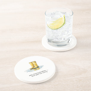 Yellow Wellie Boots Watercolour Art Coaster