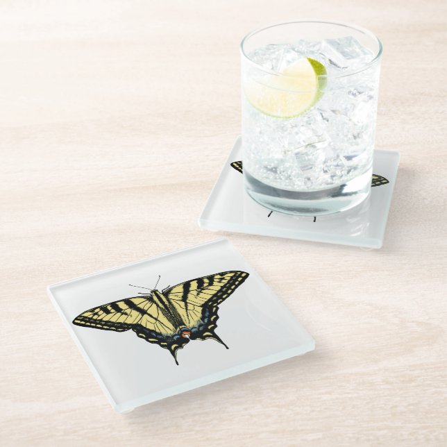 Yellow Western Swallowtail Butterfly Customizeable Glass Coaster (Angled)
