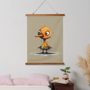 Yellow Wet Abstract Angry Duck Hanging Tapestry
