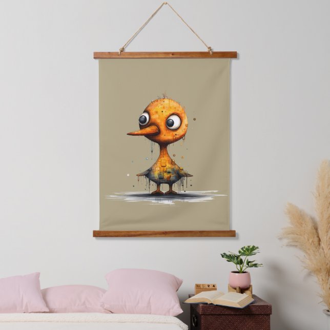 Yellow Wet Abstract Angry Duck Hanging Tapestry (Bedroom)