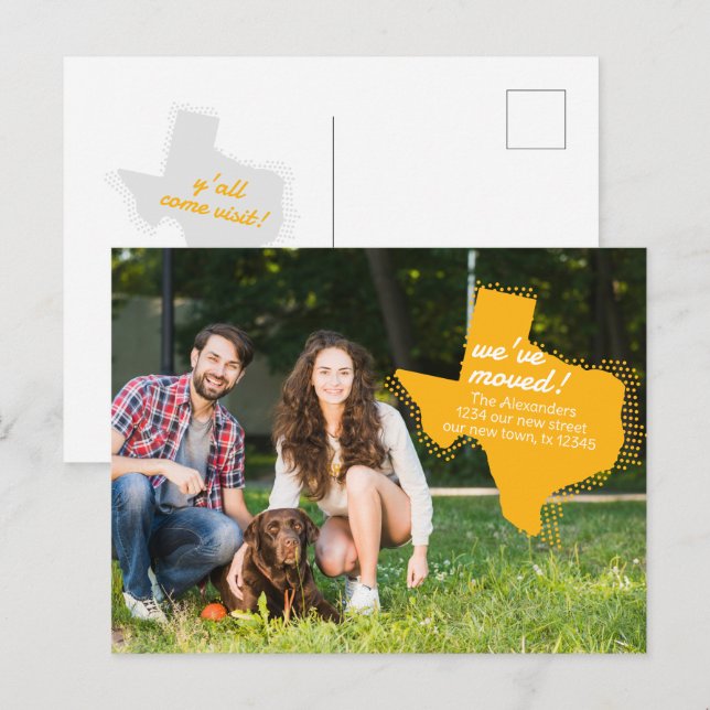 Yellow We've Moved - Dotted Texas Moving Postcard (Front/Back)