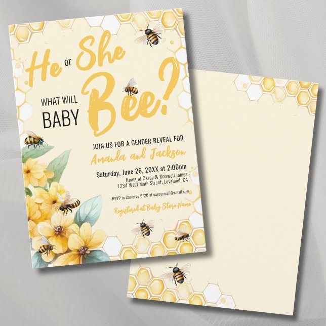 Yellow What Will Baby BEE Gender Reveal Party Invitation (Yellow What Will Baby BEE Gender Reveal Party Invitation)