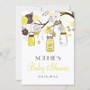 Yellow Whimsical Mason Jars Baby Shower Invitation