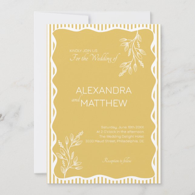 Yellow Whimsical Wavy Border Wedding Invitation (Front)