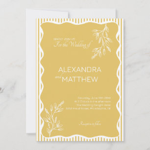 Yellow Whimsical Wavy Border Wedding Invitation