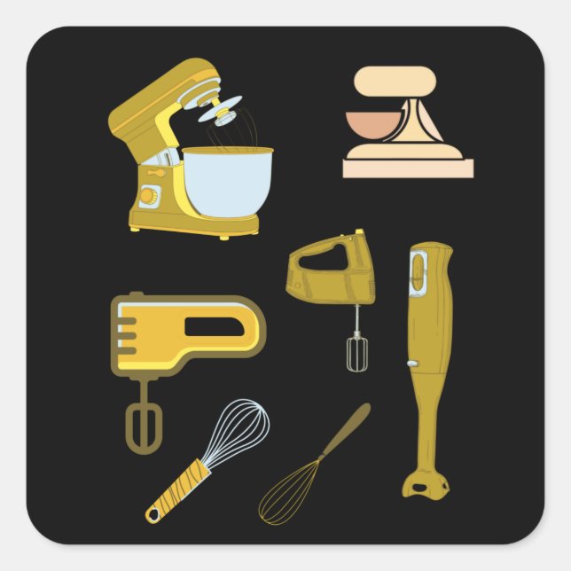 Yellow whisk kitchen hand mixer art variety pack square sticker (Front)