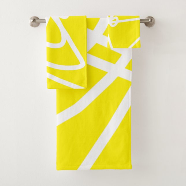 Yellow White Abstract Art Bath Towel Set (Insitu)