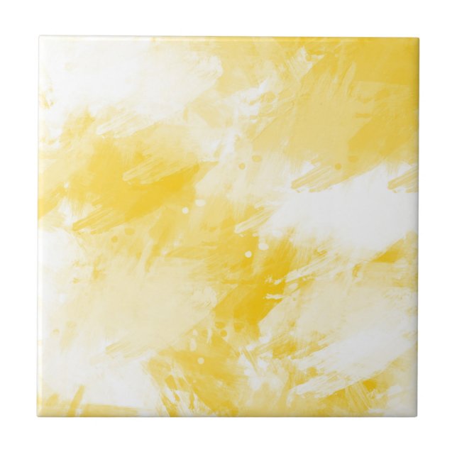 Yellow & White Abstract Brushstrokes  Ceramic Tile (Front)