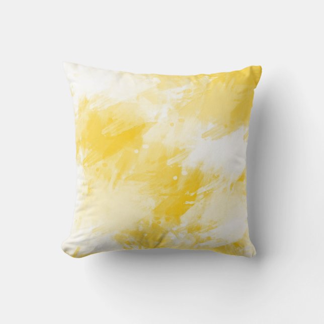 Yellow & White Abstract Brushstrokes Cushion (Front)