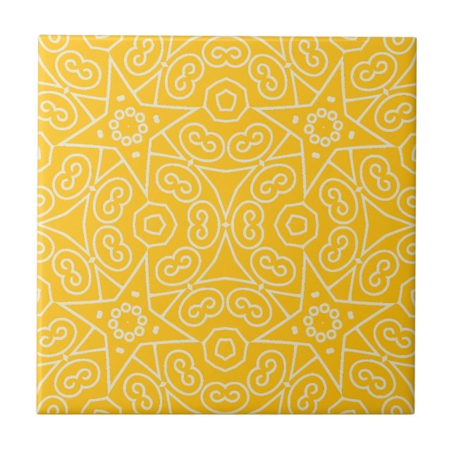 Yellow & White Abstract Geometric Pattern  Ceramic Tile (Front)