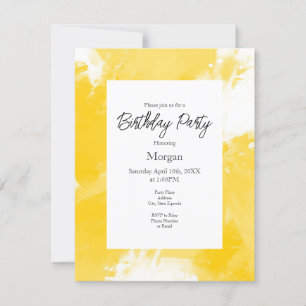 Yellow White Abstract Modern Brushstrokes Invitation