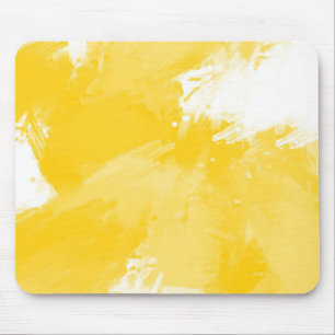 Yellow White Abstract Modern Brushstrokes Mouse Pad