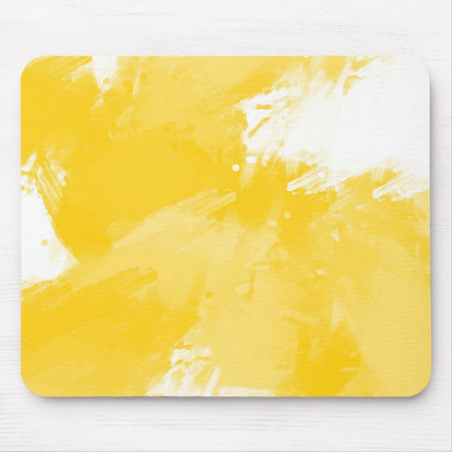 Yellow White Abstract Modern Brushstrokes Mouse Pad (Front)