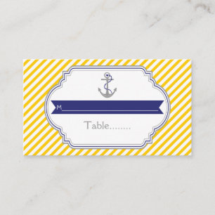 Yellow, white anchor nautical wedding place card