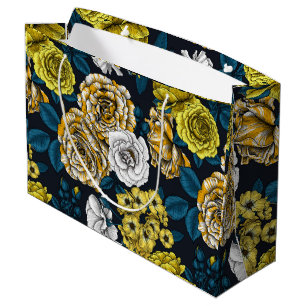 Yellow, white and bi-colour roses with blue leaves large gift bag