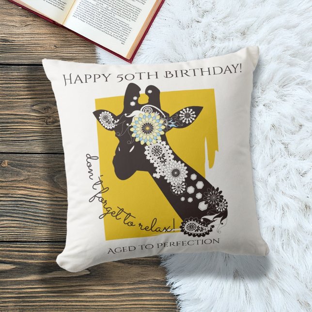 Yellow White and Black Funky Cool Giraffe Birthday Cushion (Creator Uploaded)