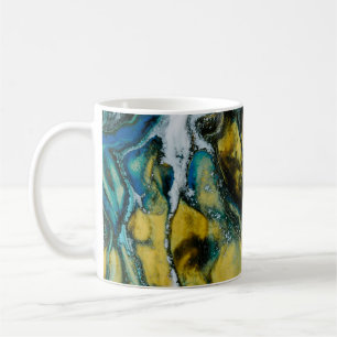 Yellow, white, and blue abstract painting coffee mug
