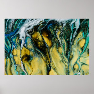 Yellow, white, and blue abstract painting poster