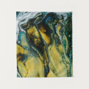 Yellow, white, and blue abstract painting tapestry