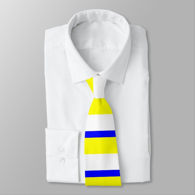 Yellow White and Blue Horizontally-Striped Tie (Tied)