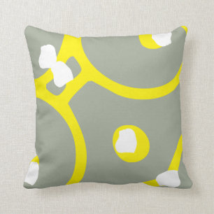 Yellow White and Grey abstract pattern pillow
