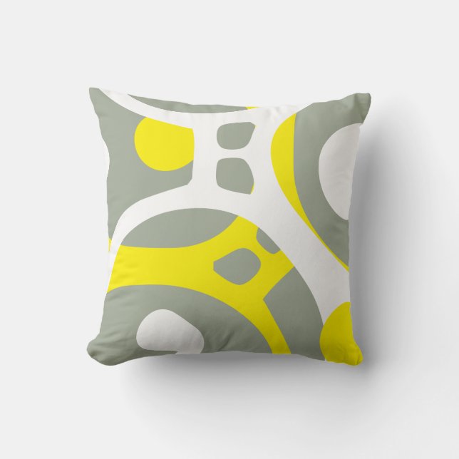 Yellow White and Grey abstract pattern pillow (Front)