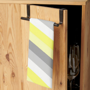 Yellow, White and Grey Stripes  Tea Towel