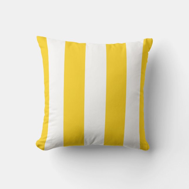 Yellow & White Awning Stripes Outdoor Throw Pillow (Front)