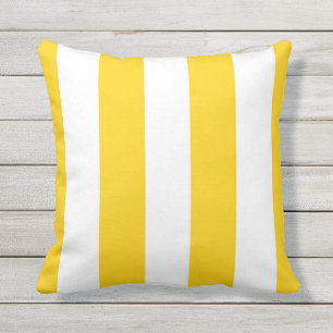 Yellow & White Awning Stripes Outdoor Throw Pillow