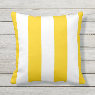 Yellow & White Awning Stripes Outdoor Throw Pillow
