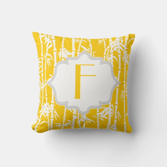 Yellow, white bamboo pattern custom cushion (Front)