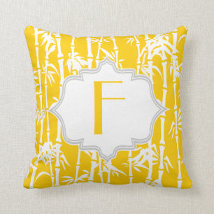 Yellow, white bamboo pattern custom cushion