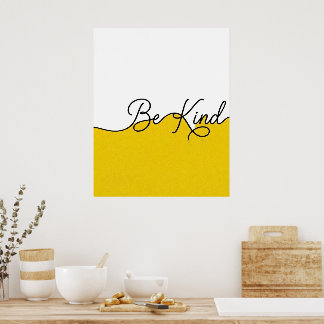 Yellow & White Be Kind Cursive Wall Print