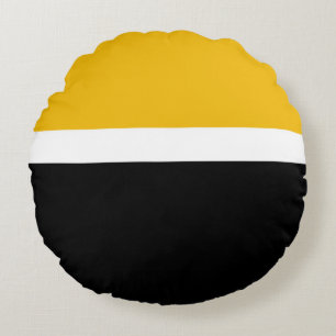 Yellow White Black Colour Block Style Design Round Cushion