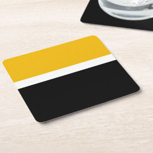 Yellow White Black Colour Block Style Design  Square Paper Coaster