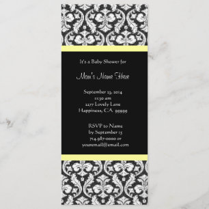 Yellow White Black Damask Baby Shower Invitations