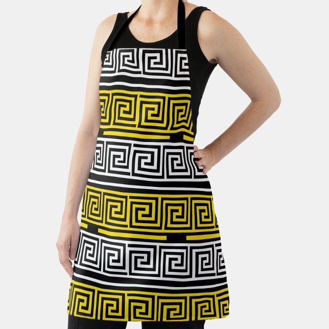 Yellow White Black Greek Key Fret Pattern Design  Apron (Creator Uploaded)