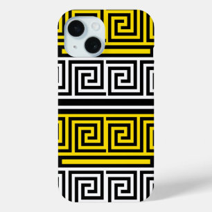 Yellow White Black Greek Key Fret Pattern Design iPhone 15 Case