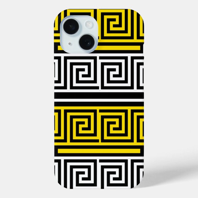 Yellow White Black Greek Key Fret Pattern Design  Case-Mate iPhone Case (Back)