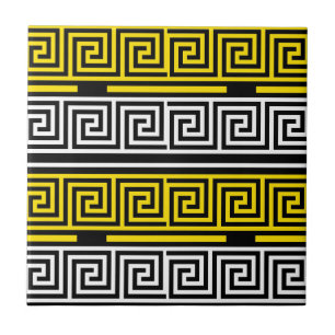Yellow White Black Greek Key Fret Pattern Design  Ceramic Tile